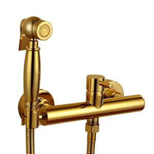 minjing brass handheld toilet bidet sprayer, titanium gold shower sprayer set, wall mounted bidet faucet with hot and cold mixer valve, single handle cloth diaper sprayer,15cm