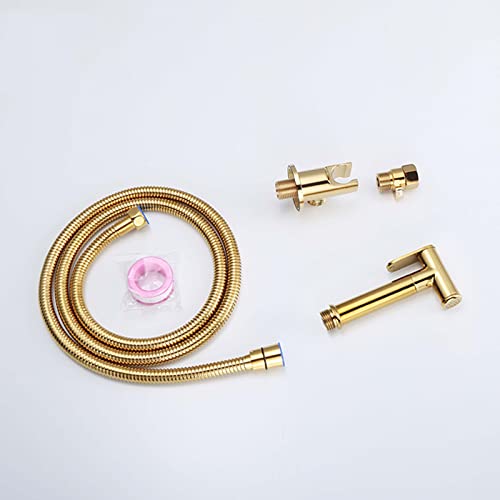 MINJING Handheld Toilet Bidet Sprayer, Shiny Titanium Gold Bathroom Shower Douche Kit, Solid Brass Cloth Diaper Sprayer, Wall Mounted Single Cold Bidet Faucet for Personal Hygiene,B