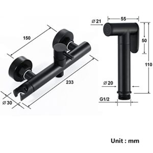 MINJING Black Hand Held Bidet Sprayer for Toilet, Brass Bathroom Shower Attachment Set, Wall Mount Bidet Faucet with Hot and Cold Water, Single Handle Cloth Diaper Sprayer