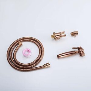 MINJING Rose Gold Handheld Toilet Bidet Sprayer, Solid Brass Bathroom Shattaf Shower Attachment, Wall Mount Single Cold Bidet Faucet with Brass Angle Valve,B