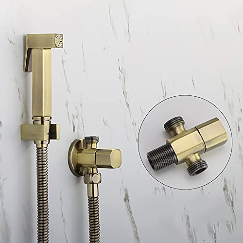 MINJING Bronze Hand Held Bidet Sprayer for Toilet Brass Square Baby Cloth Diaper Sprayer Wall Mounted Toilet Sprayer Cold Water Portable Bathroom Toilet with 1.5M Shower Hose,B Set