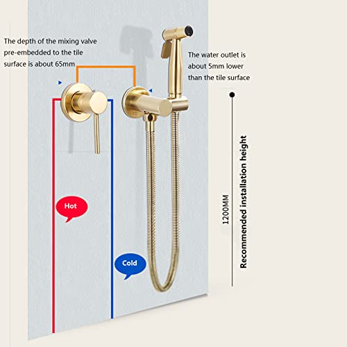 MINJING Handheld Toilet Bidet Sprayer, Brushed Gold Bidet Attachment Set, Bathroom Toilet Concealed Bidet Shower Set, Solid Brass Hot and Cold Bidet Faucet