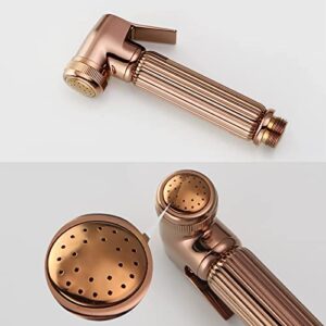 MINJING Rose Gold Handheld Bidet Sprayer for Toilet, Solid Brass Cold Water Bidet Faucet, Wall Mount Bathroom Bidet Attachment Set, Adjustable Water Pressure Shower Douche Kit