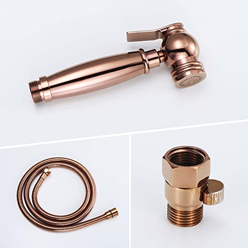 MINJING Rose Gold Handheld Toilet Bidet Sprayer, Solid Brass Bathroom Shattaf Shower Attachment, Wall Mount Single Cold Bidet Faucet with Brass Angle Valve,B