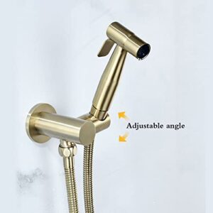 MINJING Handheld Toilet Bidet Sprayer, Brushed Gold Bidet Attachment Set, Bathroom Toilet Concealed Bidet Shower Set, Solid Brass Hot and Cold Bidet Faucet