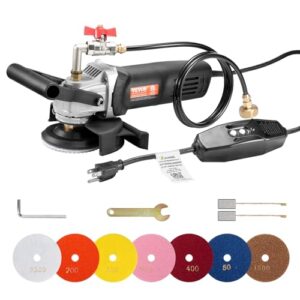 vevor wet polisher 800w, 4" concrete grinder with 6 variable speed and 7 polishing kits, wet grinder machine for marble, granite, stone, rock, tile, equipped with a gfci switch, (1000 - 4000 rpm)