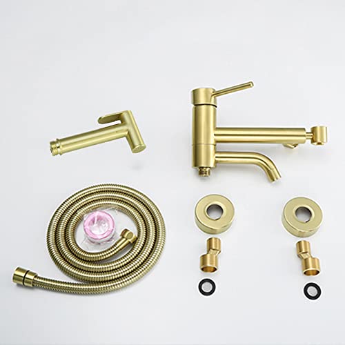 MINJING Handheld Toilet Bidet Sprayer, Brass Bidet Faucet with Cold and Hot Water, Bathroom Bidet Attachment for Personal Hygiene, Portable Cloth Diaper Sprayer, Brushed Gold