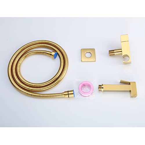 MINJING Handheld Bidet Sprayer, Bathroom Toilet Concealed Single Cold Bidet Spray Set, Square Design Bathroom Bidet Faucet, Solid Brass Shower Douche Kit for Personal Hygiene,Rose Gold