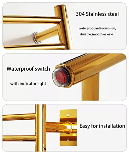 WTTTTW Towel Warmer Rack 14 Bars Wall Mounted Towel Heater, Stainless Steel Towel Warmer Rack, Clothes Drying Rack, Gold