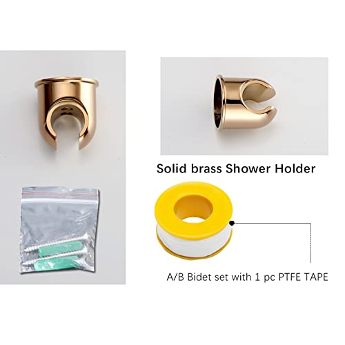 MINJING Handheld Toilet Bidet Sprayer, Brass Rose Gold Shower Douche Kit, Adjustable Water Pressure Control Cloth Diaper Sprayer, Wall Mount Cold Water Bathroom Bidet Faucet,B Set