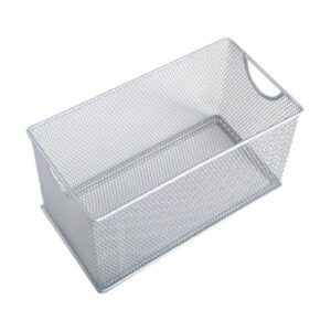 JISADER CD Storage Box,Metal Mesh Basket Multifunction Countertop Basket,Mesh Open Storage Bin for Garage Household, Bedroom, Laundry, Silver