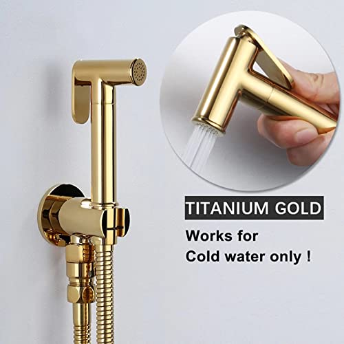 MINJING Handheld Toilet Bidet Sprayer, Shiny Titanium Gold Bathroom Shower Douche Kit, Solid Brass Cloth Diaper Sprayer, Wall Mounted Single Cold Bidet Faucet for Personal Hygiene,B