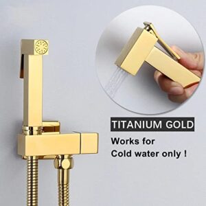 MINJING Handheld Bidet Sprayer, Bathroom Toilet Concealed Single Cold Bidet Spray Set, Square Design Bathroom Bidet Faucet, Solid Brass Shower Douche Kit for Personal Hygiene,Rose Gold