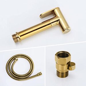 MINJING Handheld Toilet Bidet Sprayer, Shiny Titanium Gold Bathroom Shower Douche Kit, Solid Brass Cloth Diaper Sprayer, Wall Mounted Single Cold Bidet Faucet for Personal Hygiene,B