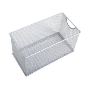 jisader cd storage box,metal mesh basket multifunction countertop basket,mesh open storage bin for garage household, bedroom, laundry, silver