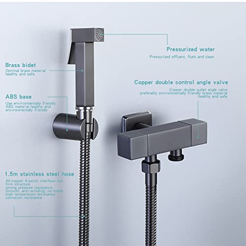 MINJING Bidet Sprayer Faucet Set, Handheld Brushed Gray Cloth Diaper Sprayer, Wall Mounted Brass Bathroom Toilet Bidet Attachment Set for Pet Bath, Personal Hygiene