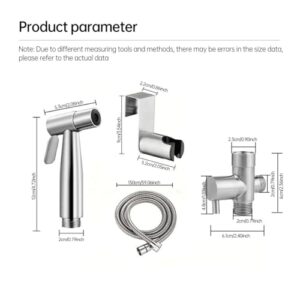 FES Handheld Bidet Sprayer for Toilet, Stainless Steel Material Adjustable Pressure Control Bidet Faucet Diaper Sprayer Set with Hose Attachment Easy Install for Kitchen and Toilet Cleaning (1PCS)