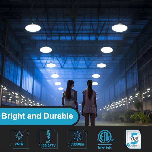 Lightdot 16Pack 240W LED High Bay Shop Light 5000K 36000LM (Eqv. to 1000W HPS/MH) ETL Listed LED High Bay Light, AC100-277V UFO LED Lights with US Plug - 5Yrs Warranty