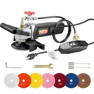 VEVOR Wet Polisher 800W, 4" Concrete Grinder with 6 Variable Speed and 7 Polishing Kits, Wet Grinder Machine for Marble, Granite, Stone, Rock, Tile, Equipped with a GFCI Switch, (1000 - 4000 RPM)