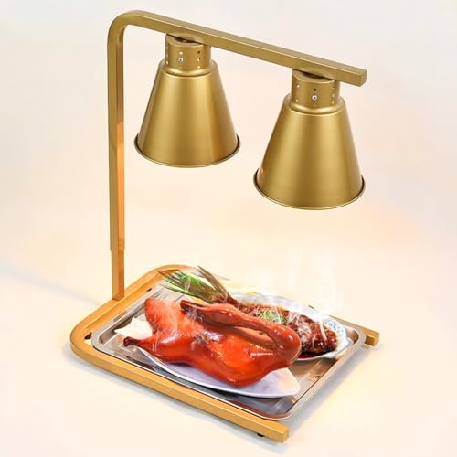 vhdurike Heat Lamp Food Warmer, Electric Food Warmer Light with Food Pan, Commercial Gold Food Heat Lamp, Food Warmer Lamp for Home, Restaurant