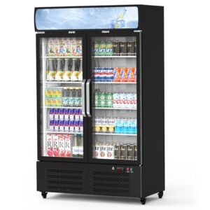 Commercial beverage display cabinet, upright display refrigerator, glass door, LED light and adjustable shelf, can place beverages and wine, suitable for commercial, office and other occasions