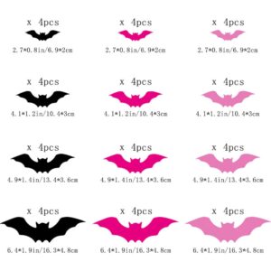 Pargleev Bat Wall Stickers: Halloween Party Decorations Indoor & Outdoor - 48 pcs Reusable PVC 3D Black Pink Bats for Halloween, Eve Party, Ghost Festival Decor