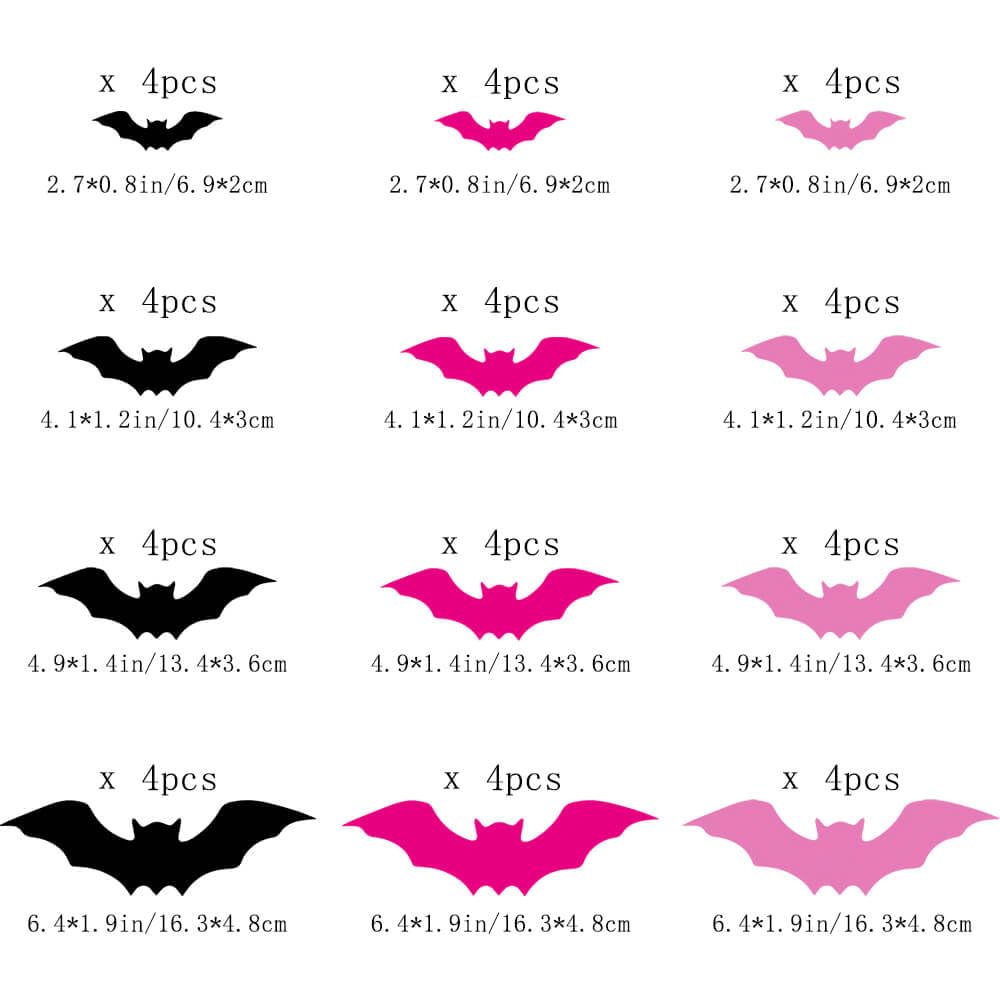 Pargleev Bat Wall Stickers: Halloween Party Decorations Indoor & Outdoor - 48 pcs Reusable PVC 3D Black Pink Bats for Halloween, Eve Party, Ghost Festival Decor