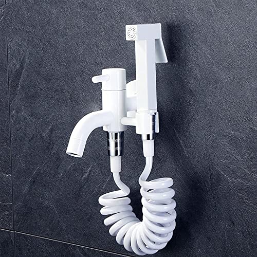 MINJING Bidet Sprayer Kit White, Solid Brass Handheld Toilet Bidet Sprayer with Angle Valve, Bathroom Shower Set for Personal Hygiene, Single Cold Water Bidet Faucet,Set A