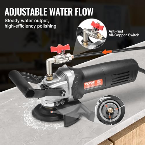 VEVOR Wet Polisher 800W, 4" Concrete Grinder with 6 Variable Speed and 7 Polishing Kits, Wet Grinder Machine for Marble, Granite, Stone, Rock, Tile, Equipped with a GFCI Switch, (1000 - 4000 RPM)