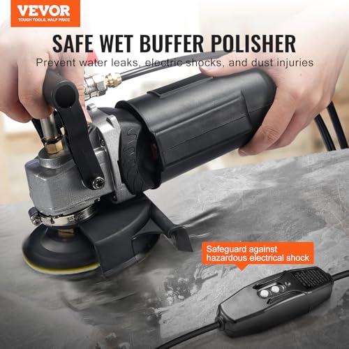 VEVOR Wet Polisher 800W, 4" Concrete Grinder with 6 Variable Speed and 7 Polishing Kits, Wet Grinder Machine for Marble, Granite, Stone, Rock, Tile, Equipped with a GFCI Switch, (1000 - 4000 RPM)