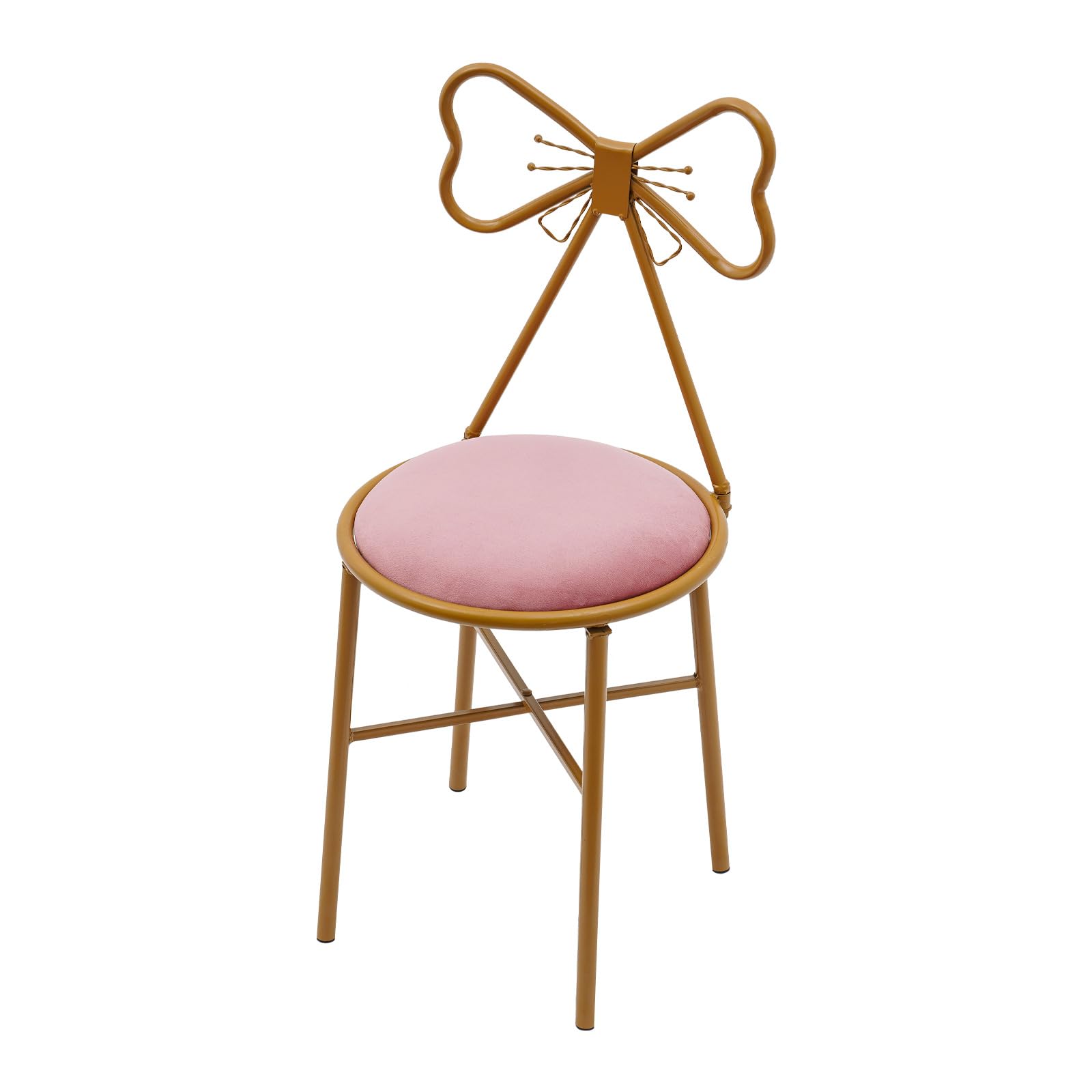 Gbonklong Vanity Chair Stool, Bedroom Princess Leather Vanity Stool, Pink Butterfly Makeup Chair with Bow Knot Backrest, Home Decor Chair Minimalist Chair for Bedroom/Living Room