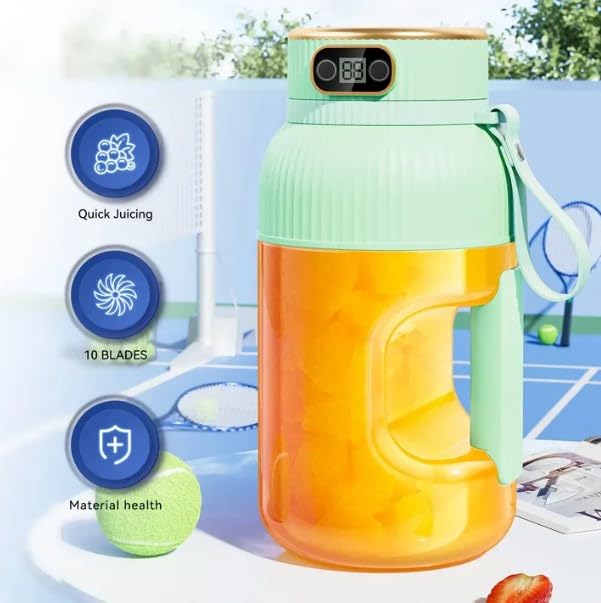 Multifunctional Portable Juicer Cup with Digital Display, Portable Blender for Shakes and Smoothies, USB Rechargeable, Personal Blender for Kitchen, Office, Gym, Travel (Blue-Double cups and lids)