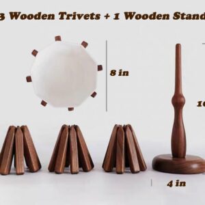 Wooden Trivets for Hot Dishes, 3 Wooden Trivets + 1 Stand Stored Like a Christmas Tree, Black Walnut Wood Tree Shape Trivet Set for Kitchen Decoration, Anti-Hot Non-Slip Trivet for Hot Pot