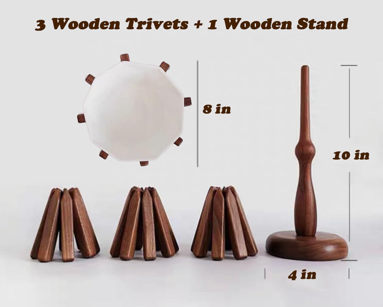 Wooden Trivets for Hot Dishes, 3 Wooden Trivets + 1 Stand Stored Like a Christmas Tree, Black Walnut Wood Tree Shape Trivet Set for Kitchen Decoration, Anti-Hot Non-Slip Trivet for Hot Pot