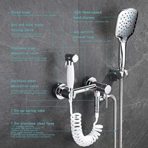 MINJING Brass Toilet Bidet Sprayer, Bathroom Handheld Shower Set, Bidet Faucet with Hot and Cold Water, Wall Mounted Bathroom Bidet Attachment Set for Personal Hygiene,B Set