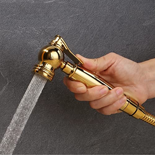 MINJING Handheld Bidet Sprayer Set, Solid Brass Hot and Cold Mixer Bidet Faucet, Toilet Douche Kit Shower Set, Wall Mounted Bathroom Bidet Attachment Set,Rose Gold