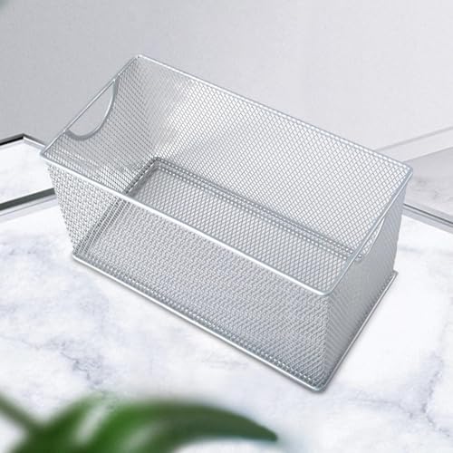 JISADER CD Storage Box,Metal Mesh Basket Multifunction Countertop Basket,Mesh Open Storage Bin for Garage Household, Bedroom, Laundry, Silver