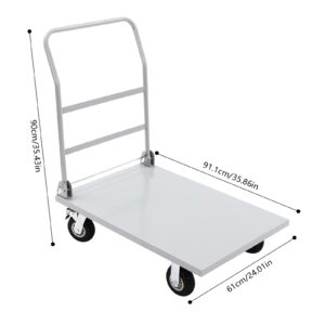 2000 LBS Heavy Duty Platform Cart Industrial Dolly Cart Hand Truck, 36" x 24" Platform Truck Flat Cart Push Cart Dolly with Foldable Handle for Groceries, Warehouse (36" x 24" Sliver)