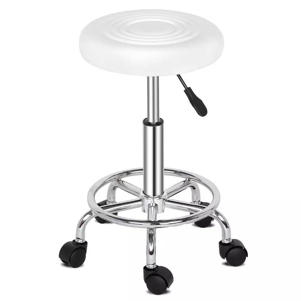 KLRCPQWU Round Adjustable Salon Stool with Footrest & Wheels Swivel Salon Stool Chair