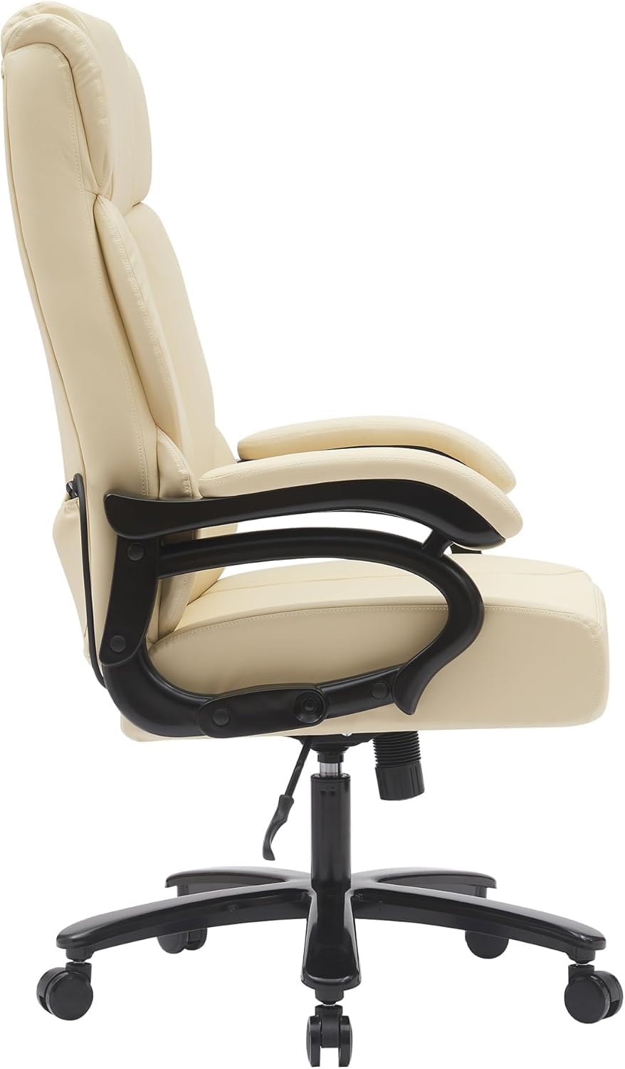 500LBS High Back Executive Chair - Ergonomic Big and Tall Office Chair with Metal Base & Arms, Leather Lumbar Support, Reclining Comfort Chair (White)