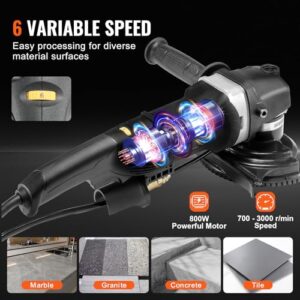 VEVOR Wet Polisher 800W, 4" Concrete Grinder with 6 Variable Speed and 7 Polishing Kits, Wet Grinder Machine for Marble, Granite, Stone, Rock, Tile, Equipped with a GFCI Switch, (700-3000 RPM)