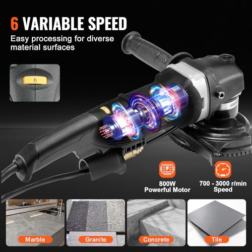 VEVOR Wet Polisher 800W, 4" Concrete Grinder with 6 Variable Speed and 7 Polishing Kits, Wet Grinder Machine for Marble, Granite, Stone, Rock, Tile, Equipped with a GFCI Switch, (700-3000 RPM)