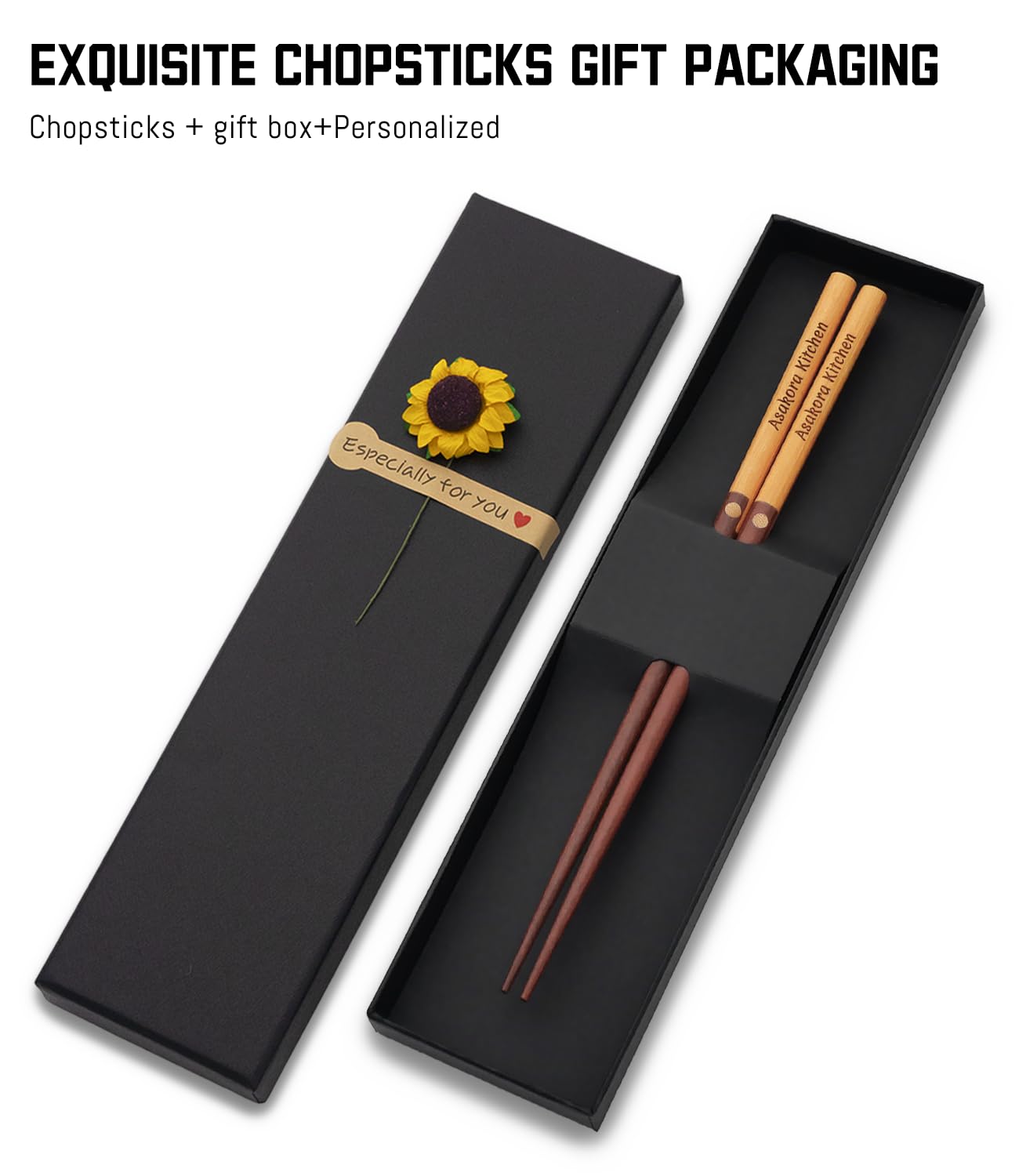 Custom Sandalwood Chopsticks, Engraved With Personalized Names Classic Japanese Style Wood Chop Sticks Set For Chinese Theme Wedding, Housewarmings,Birthday Party Favors and Gifts