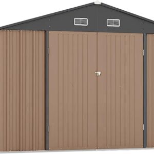 Agrestem 10 x 8 FT Outdoor Storage Shed, Metal Sheds & Outdoor Storage House with Updated Frame Structure & Double Lockable Door, Waterproof Garden Shed for Backyard Garden Patio Lawn, Brown