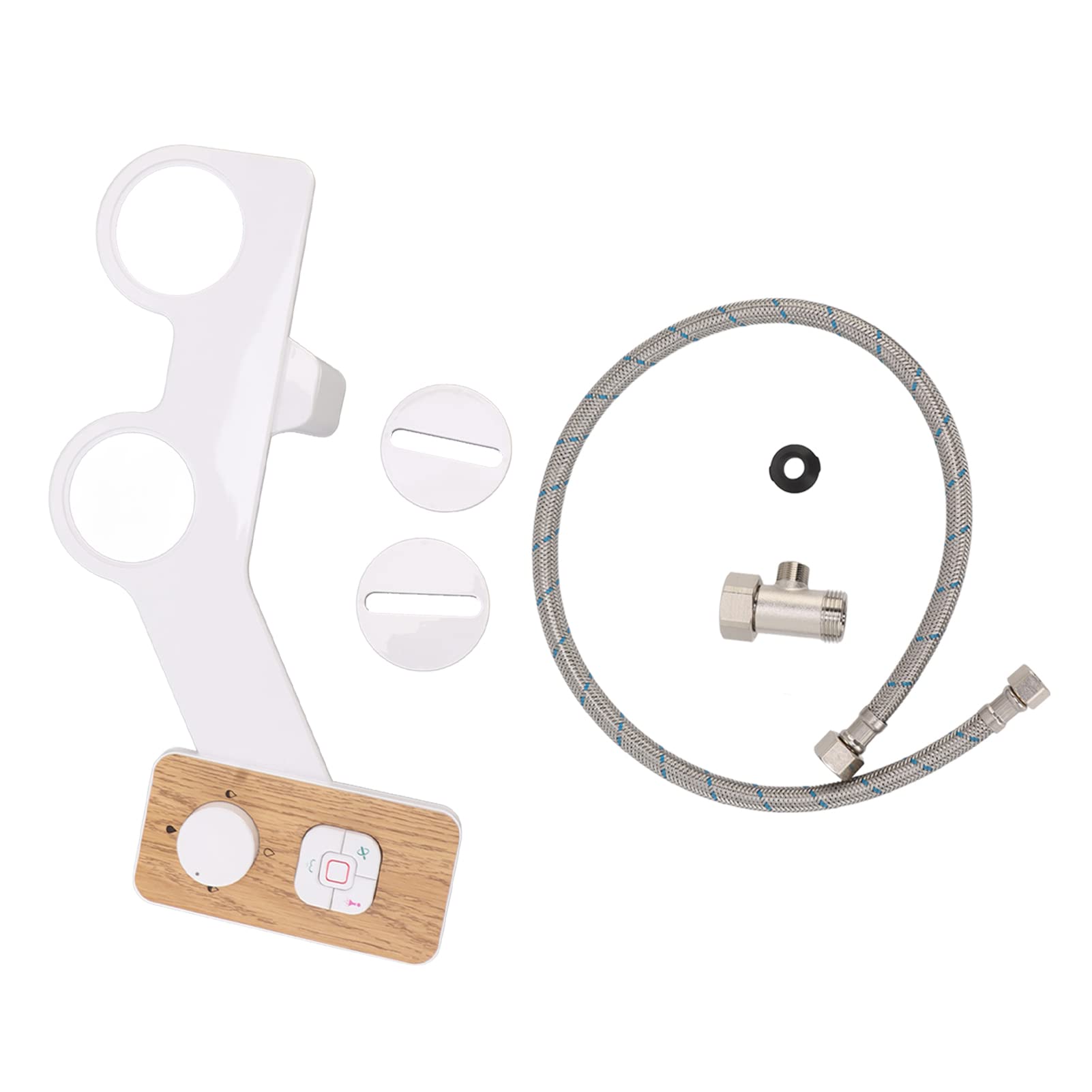 Toilet Bidet Attachment 7/8 Copper Tee with Wood Grain Button Dual Nozzle Bidet Attachment for Hygienic and Feminine