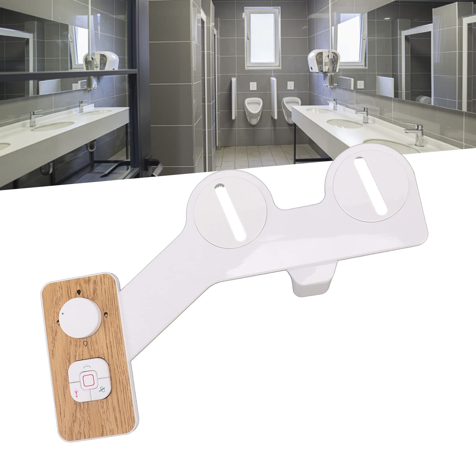 Toilet Bidet Attachment 7/8 Copper Tee with Wood Grain Button Dual Nozzle Bidet Attachment for Hygienic and Feminine