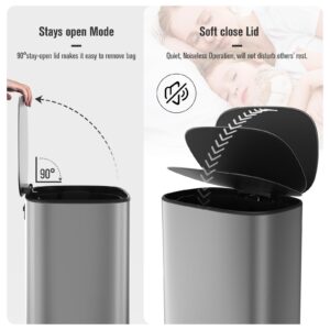 Ufurpie Thickened Stainless Steel Trash Can 13 Gallon with Foot Pedal, Oval Large Trash Can with Soft Close Lid, Garbage Can with 30 Garbage Bags for Kitchen, Bathroom, Commercial, Home, Office