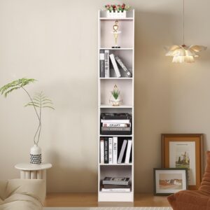 loyliawa 70.9 inch tall narrow bookcase, 6 tier corner bookshelf with storage, modern slim corner bookcase with storage, open shelves tower rack, cube display shelves for home office white