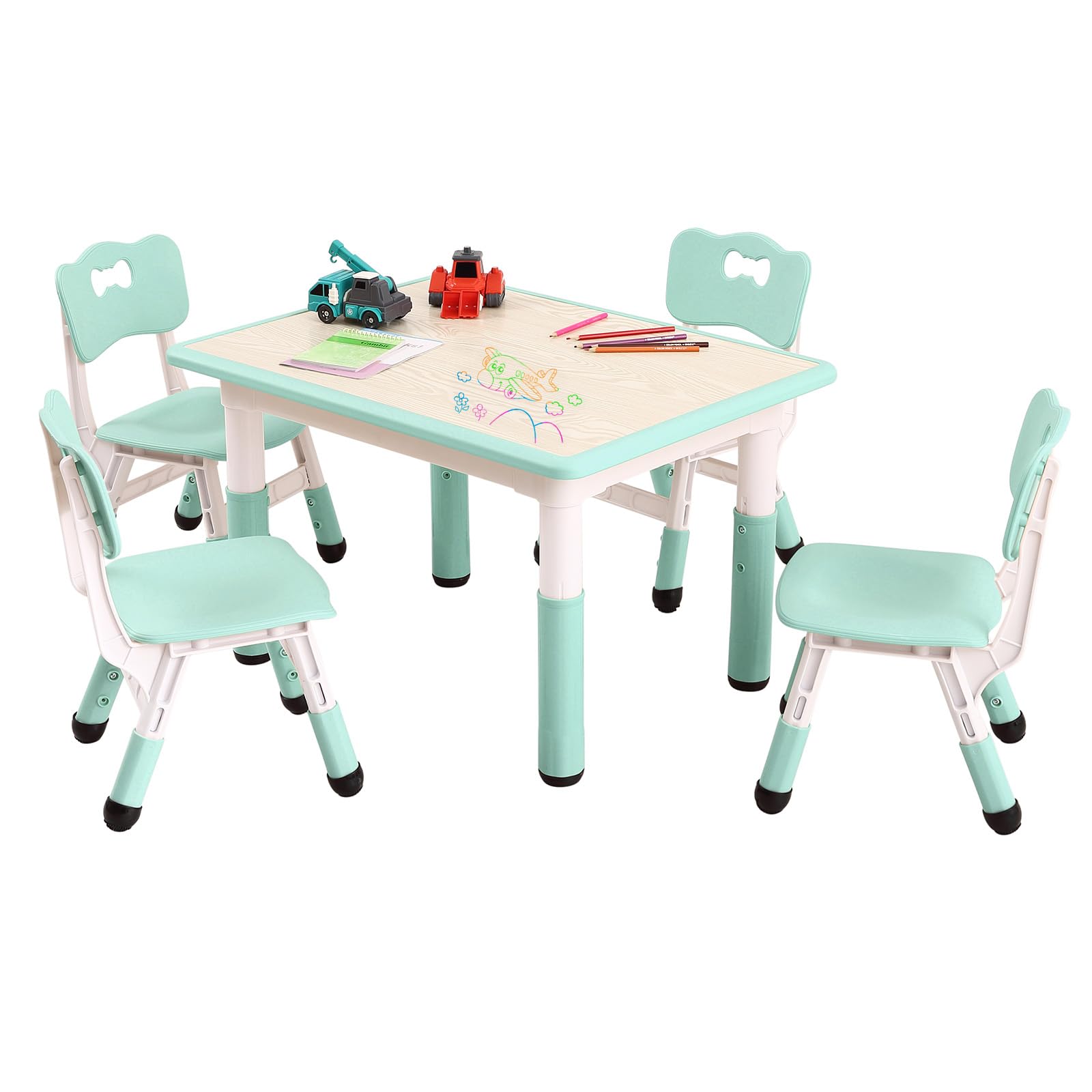 MilleLoom Kids Table and 4 Chairs Set, Height Adjustable Desk for Ages 2-8,Arts & Crafts Table,Graffiti Desktop, Non-Slip Legs, Max 300lbs, Children Multi-Activity Table for Classrooms,Daycares,Home