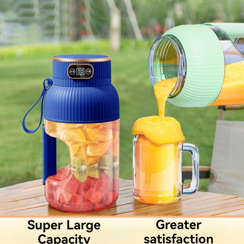 Multifunctional Portable Juicer Cup With Digital Display, Portable Blender Personal USB Rechargeable Juice Cup with Direct Drinking Lid, Juice Cup Blender for Gym/Travel/Kitchen (Blue+Drinking lid)